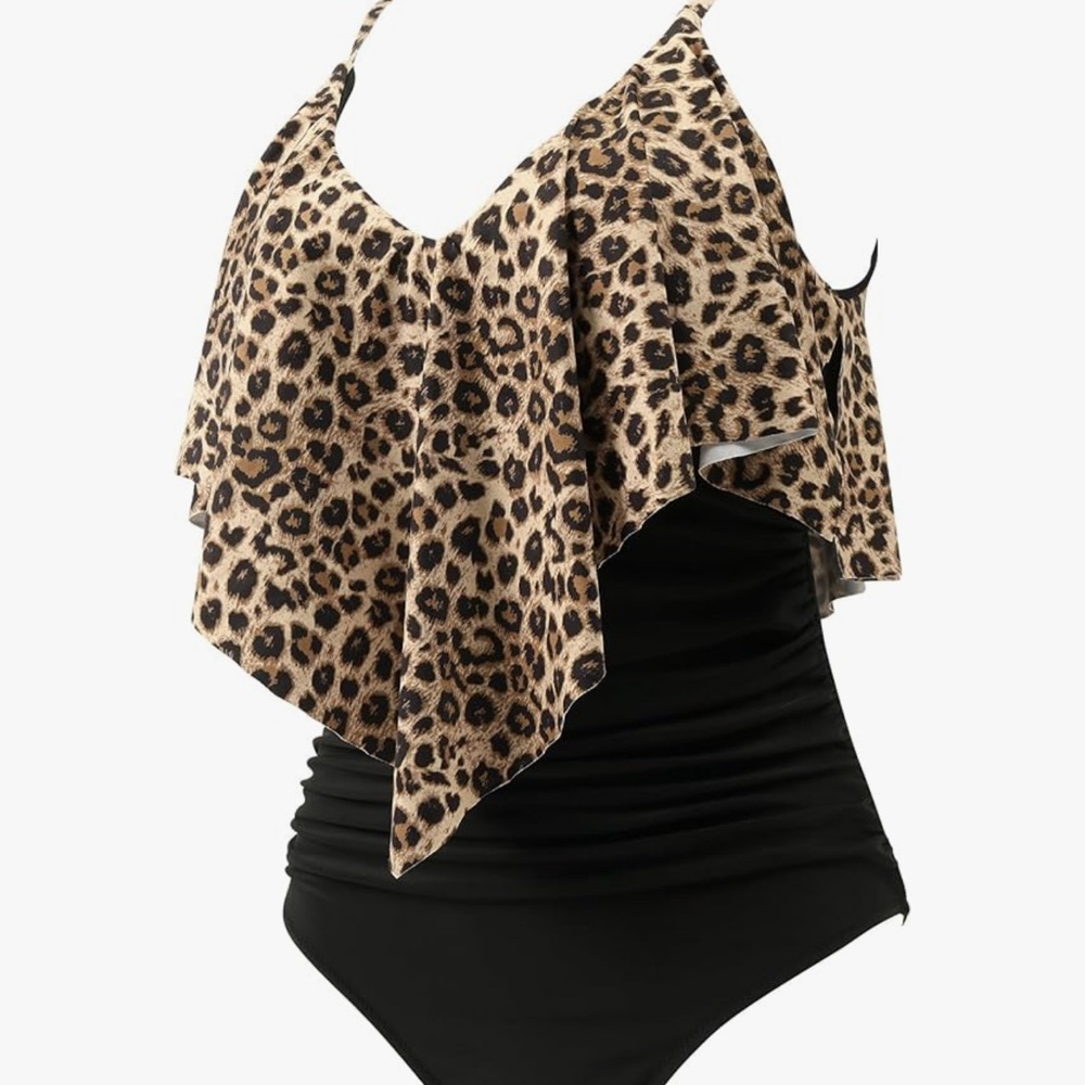 Leopard Print Women One Piece Swimsuit